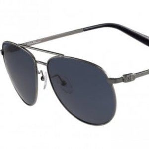 NWT Ferragamo Aviator Sunglasses Gunmetal w Blue Lenses